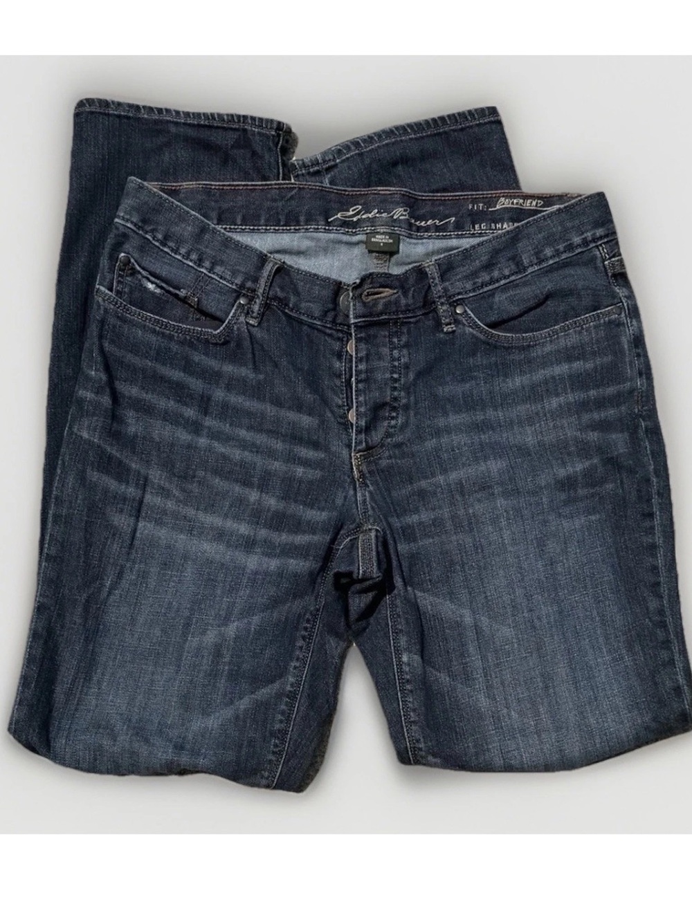 (6) EDDIE BAUER Button Fly Relaxed Leg Boyfriend Fit Dark Blue Jeans